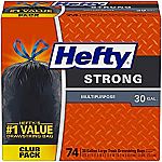 74-Ct Hefty 30-Gallon Drawstring Trash Bags $13.66, 25-Ct $7