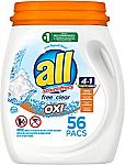 56-Count All Mighty 4-in-1 Laundry Detergent Pacs w/ Oxi (Free Clear) $6.49
