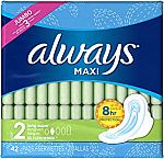 2 X 42 Count ALWAYS Maxi Size 2 Super Pads With Wings Unscented, $9.96 and more