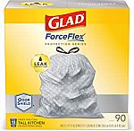 90-Ct 13-Gallon Glad ForceFlex Tall Kitchen Drawstring Trash Bags $9.78