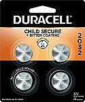 4 count Duracell 2032 3V Lithium Coin Battery with Bitter Coating $4.94