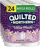 24 Mega Rolls Quilted Northern Ultra Plush Toilet Paper with Sweet Lilac & Vanilla Scented Tube $17.72