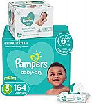 Pampers 164-Ct Baby Diapers Size 5 + 336-Ct Sensitive Wipes $32