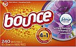 240-Count Bounce with Febreze Scent Spring & Renewal Fabric Softener Dryer Sheets $4