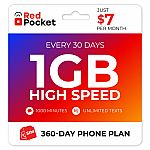 360-Day Red Pocket Prepaid Plan: 1000 Mins Talk + Unlimited Text + 1GB LTE / Month $84