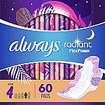 60-Ct Always Radiant Feminine Pads for Women (Size 4, Overnight) $6.65