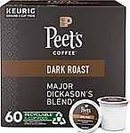 60-Count Peet's Coffee Dark Roast K-Cup Pods Major Dickason's Blend $25