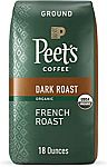 Peet's Coffee Dark Roast Ground Coffee Organic French Roast 18 Ounce Bag $9.50 and more