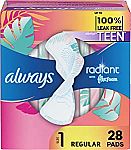 56-Ct Always Radiant Teen Feminine Flexfoam Pads Size 1 $10 and more