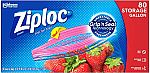 80-Ct Ziploc Gallon Grip 'n Seal Food Storage Bags $7