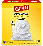 120-Ct 13-Gallon Glad ForceFlex Tall Kitchen Drawstring Trash Bags $13.65