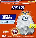 110-Count 13-Gal Hefty Ultra Strong Tall Kitchen Trash Bags $12.30