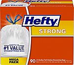 90-ct Hefty Strong Tall Kitchen Trash Bags, Unscented, 13 Gallon $10