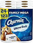 24 Mega Rolls of Charmin Ultra Soft Toilet Paper $26 or Lower
