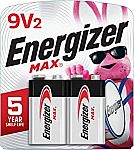 2 Count Energizer MAX 9V Batteries $4.15
