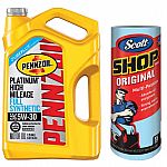 10-Qt Pennzoil Platinum High Mileage Motor Oil 5W-30 + 2 Shop Towels $20 After Rebate