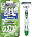 4-Count Gillette Sensor3 Sensitive Men's Disposable Razors $2.60