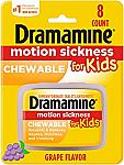 3 x 8-Count Dramamine Motion Sickness for Kids, Chewable $8 and more