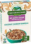 Cascadian Farm Organic Granola, Coconut Cashew 14 oz $2.39