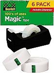 Scotch Magic Tape, 6 Tape Rolls With Dispensers $10