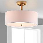 SAFAVIEH Lighting Collection Clara Gold 16-inch Diameter Semi Flush Mount Ceiling Light Fixture $55.95
