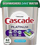 62-Count Cascade Platinum Dishwasher Pods $10.26