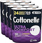 24 Family Mega Rolls Cottonelle Ultra Comfort Toilet Paper $18.50