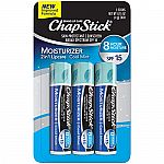 3-Count ChapStick Moisturizer Lip Balm Tubes SPF 15 $2.39 and more