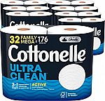 32 Family Mega Rolls Cottonelle Ultra Clean Toilet Paper $22
