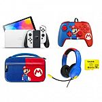 Nintendo Switch OLED Mario Bundle + Headset + Wired Controller Bundle $299.98