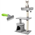 Frisco 38" Cat Tree with Condo + Deshedding Dog & Cat Brush $37