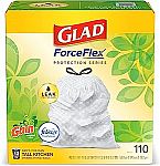 110-Ct 13-Gallon GLAD ForceFlex Tall Kitchen Drawstring Trash Bags $12