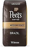 18 Ounce Peet's Coffee Medium Roast Ground Coffee Single Origin Brazil $6.97