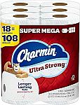 18 Super Mega Rolls + 18 Mega Rolls Charmin Ultra Strong Toilet Paper $52 + Get a $15 Amazon Credit