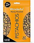 5.5-Oz Wonderful Pistachios (No Shells, Honey Roasted Nuts) $3.73