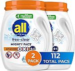 112 Count All Mighty Pacs Laundry Detergent with OXI Stain Removers and Whiteners $23.24