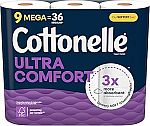 9 Family Mega Rolls Cottonelle Ultra Clean Toilet Paper $7.50