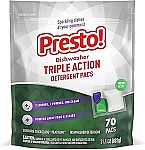 70 Count Presto! Triple Action Dishwasher Pacs $10
