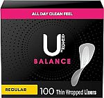 100-Ct U by Kotex Balance Daily Wrapped Panty Liners $3.50