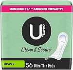 56 Count U by Kotex Clean & Secure Ultra Thin Pads Heavy Absorbency $5.31 and more
