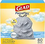 80 Count Glad ForceFlex Tall Kitchen Drawstring Trash Bags $11, 140-Ct $18