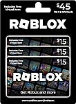 3 x $15 Roblox Physical Gift Cards $36