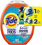 63-Count Tide Power PODS Laundry Detergent Soap Pacs (2 for $33)