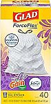 40-Count 13-Gal Glad ForceFlex Trash Bags + $5 Amazon Credit $8.52