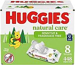8-Pack 56-Ct HUGGIES Natural Care Unscented Baby Wipes, Sensitive $9.64