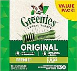 130 Treats Greenies Original Teenie Natural Dental Care Dog Treats $16.34