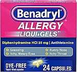24-Count Benadryl Liqui-Gels Antihistamine Allergy Medicine $3.56