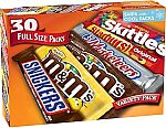 30-Count Mars Full Size Candy Variety Mix (Snickers, M&Ms, Starburst, etc) $25