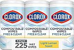 Pack of 3 Clorox Free & Clear Compostable Cleaning Wipes 75 ct $8.99
