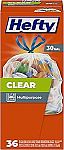 36 Count 30 Gallon Hefty Clear Trash Bags $3.97